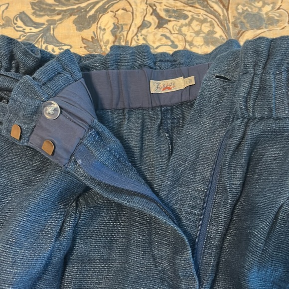 Stylish Blue Linen Tie-Waist Pants with Belt, Size Large - Picture 4 of 7